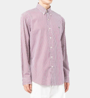 Ralph Lauren Striped Shirt Mens Burgundy