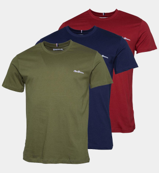 Ben Sherman 3 Pack T shirts Mens Khaki Dark Red Navy