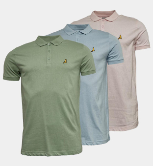 Brave Soul 3 Pack Polo Shirts Mens Blue _Pale Pink _Mint