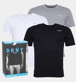 DKNY 3 Pack T-shirts Mens Black White Grey Marl