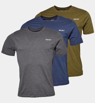 DKNY 3 Pack T-shirts Mens Olive Charcoal Navy