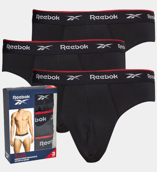 Reebok 3 Pack Briefs Mens Black  Red