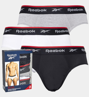 Reebok 3 Pack Briefs Mens Black Grey Marl Red White