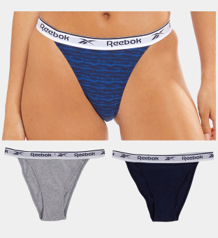 Reebok 3 Pack Briefs Womens Navy Blue Print Grey Marl