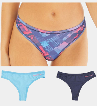 Reebok 3 Pack Thongs Womens Navy Print Always Blue