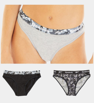 Reebok 3 Pack Briefs Womens Black Print Grey Marl