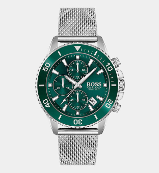 Hugo Boss Watch Mens Silver Green 