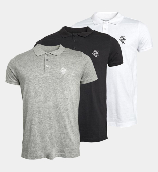 Brave Soul 3 Pack Polo Shirts Mens Black _White _Grey