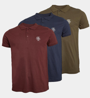 Brave Soul 3 Pack Polo Shirts Mens Navy _Khaki _Burgundy