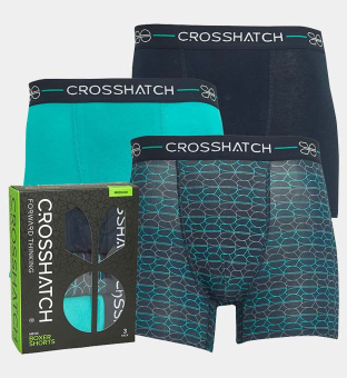 Crosshatch 3 Pack Boxers Mens Blueberry _Bright Aqua