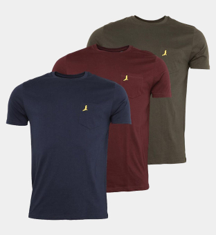 Brave Soul 3 Pack T-shirts Mens Navy _Khaki _Burgundy