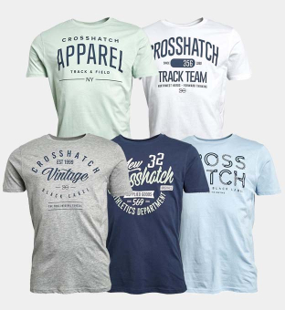 Crosshatch 5 Pack T-shirts Mens Green White Grey Blue Light Blue