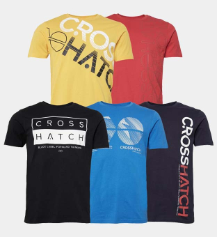 Crosshatch 5 Pack T-shirts Mens Red Yellow Black Navy  Light Blue