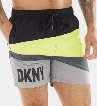 DKNY Shorts Mens Black Fluorescent Yellow Grey