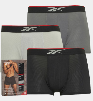 Reebok 3 Pack Boxers Mens Black White Grey Marl